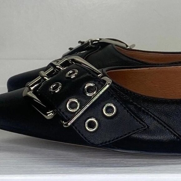 Bibi Lou Moto Slingback Flats 8 Black Leather Buckles - Picture 6 of 8